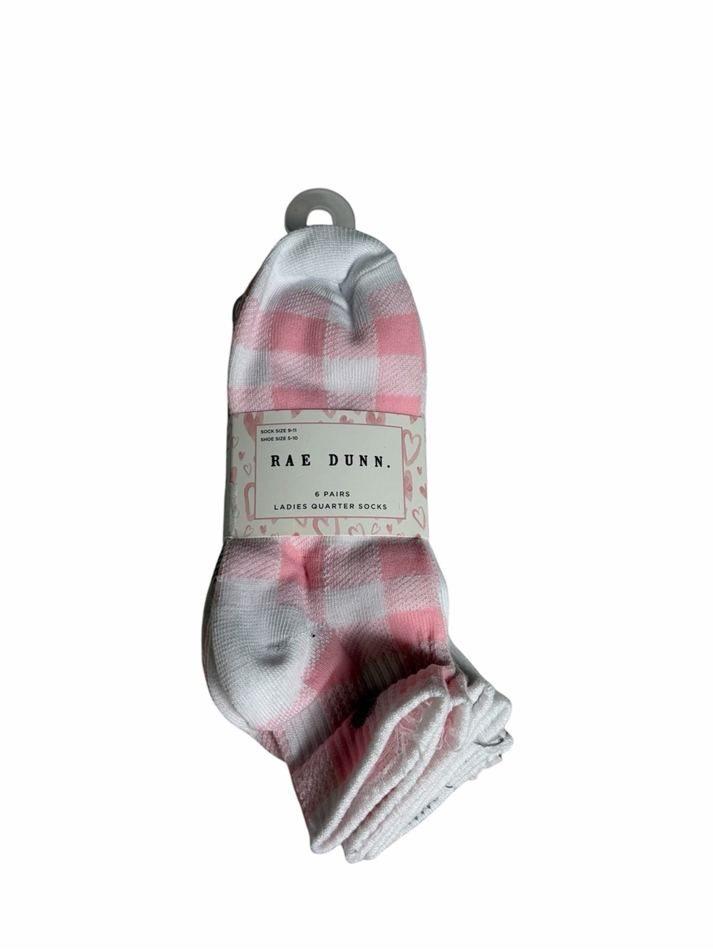 NWT Rae Dunn pastel pink & white 6 pack of quarter socks shoe size 5-10